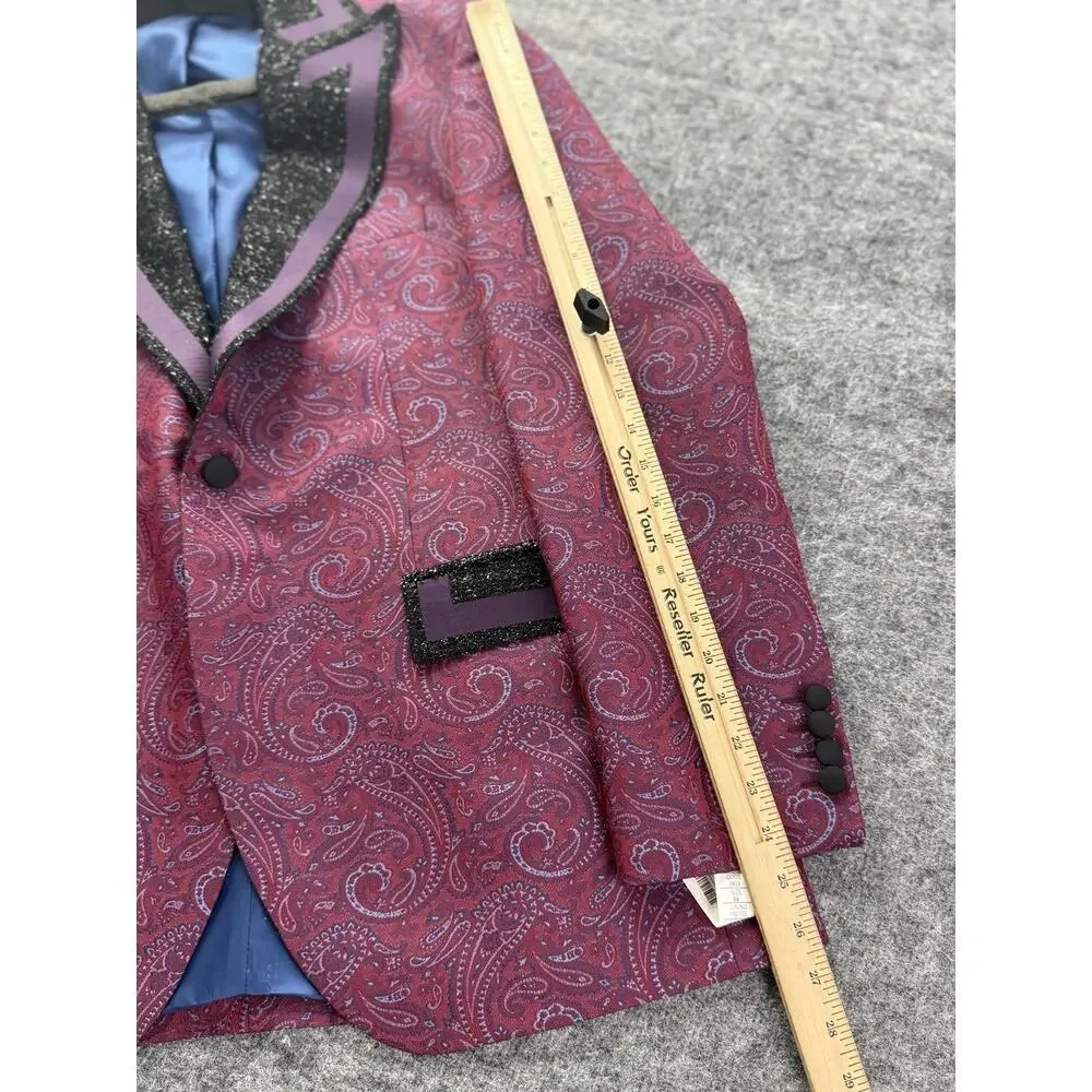 Ziggler Milano Mens Tuxedo Suit Blazer Pants Paisley Red Blue US 46 EU 56 T10